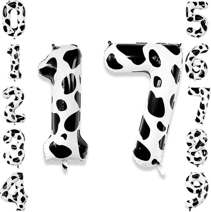 40 Inch Cow Print Number 17 Balloon Set, Giant Black & White Foil Mylar Number by Unknown