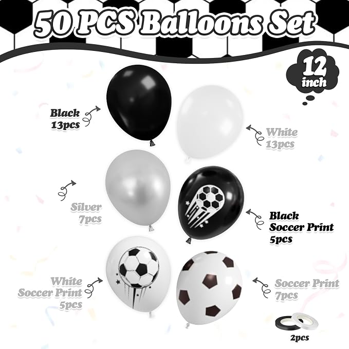 FunHot Soccer Balloons, 12 Inch Black White Silver Football Printed Helium - Image 2