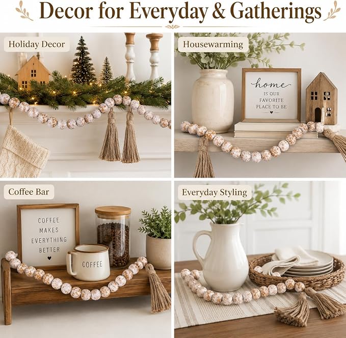 IMIKEYA Wooden Beads Garland: Farmhouse Wood Bead Garland - Image 8