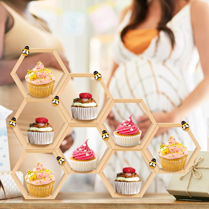 FairySandy 12 Pcs Mini Honeycomb Cupcake Stand Cake Farmhouse Hexagon Display - Image 5