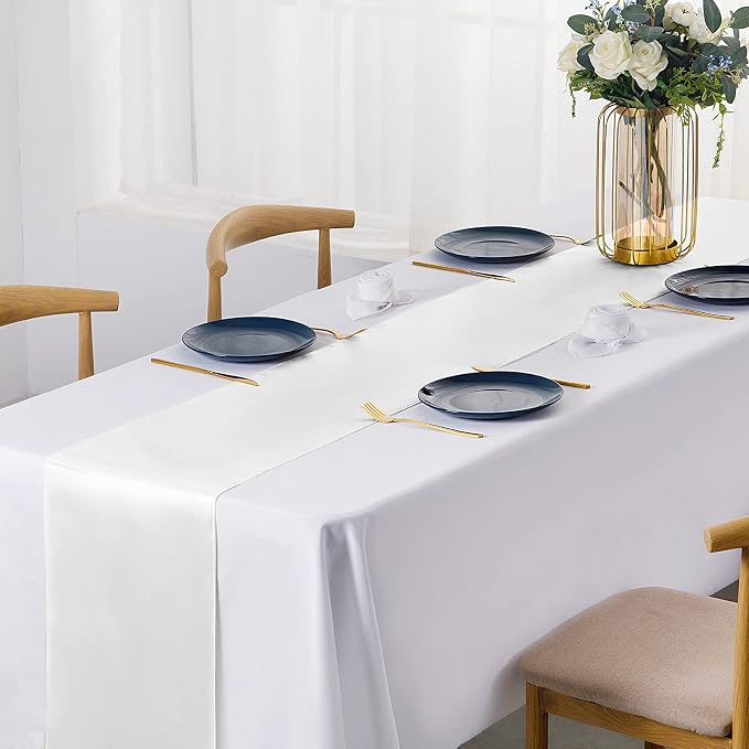 SiinvdaBZX 24 Pcs White Satin Table Runner 12 x 108 inches Long | Bright Smooth - Image 2