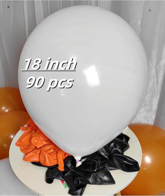 90 Pack Black White Orange Balloons 18 inch Latex Party Balloon Bulk - Image 2