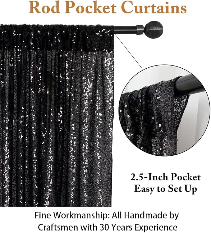ShinyBeauty Black Sequin Backdrop Curtains 2 Panels Sequin Bakdrop 4x8FT - Image 3
