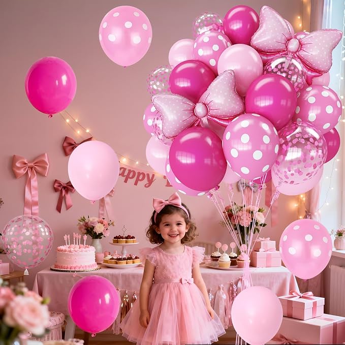 Pink Bow Balloons, Polka Dot and Confetti Latex Balloon - Image 6