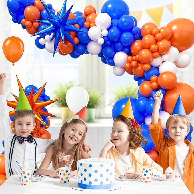 Royal Blue and Orange Balloon Arch Garland Kit White Orange Blue Balloons | - Image 5