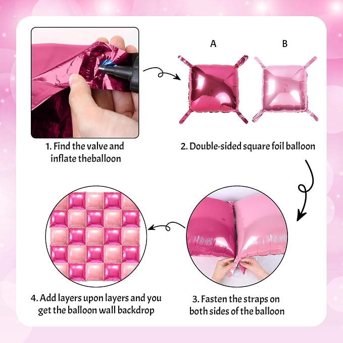 HILAVO Hot Pink Square Foil Balloon Wall - Image 9