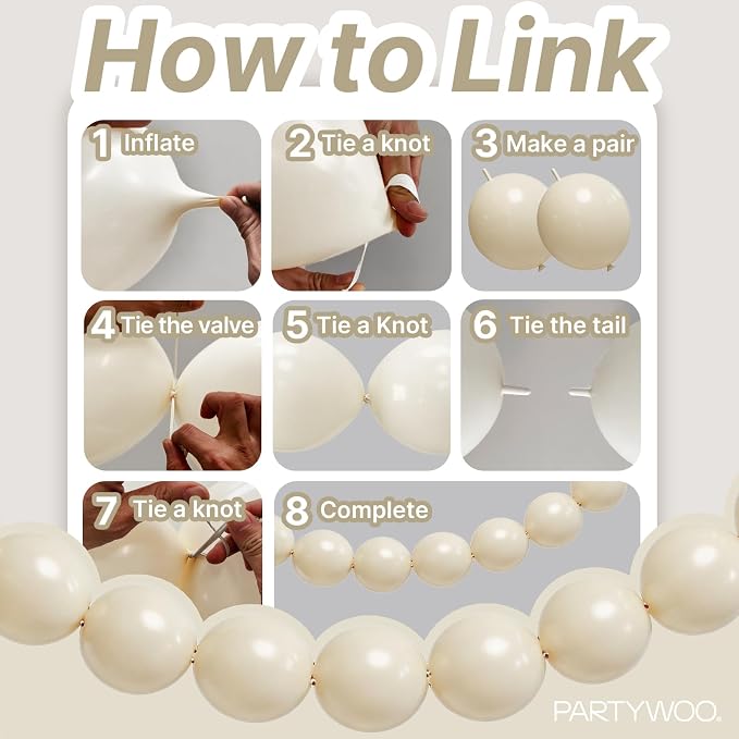 PartyWoo White Sand Linking Balloons 100pcs 6 Inch Off White Link Balloons | - Image 5