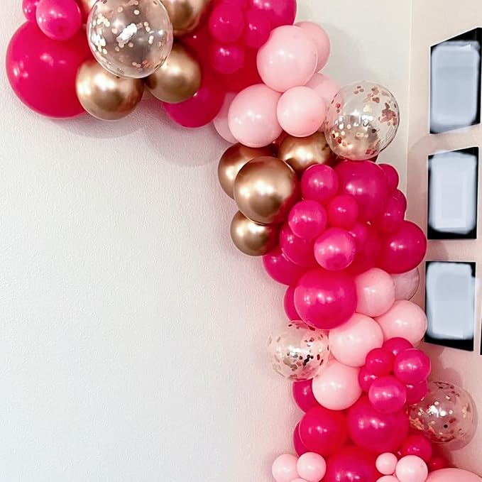Pink Balloons, 60 Packs 12 Inch Hot Pink and Chrome Rose Gold Confetti Balloons - Image 3