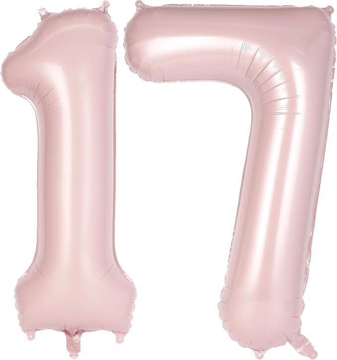 Light Pink Number 17 Balloon, 40 Inch Giant Mylar Number Balloons, Large Foil by AIQINHU