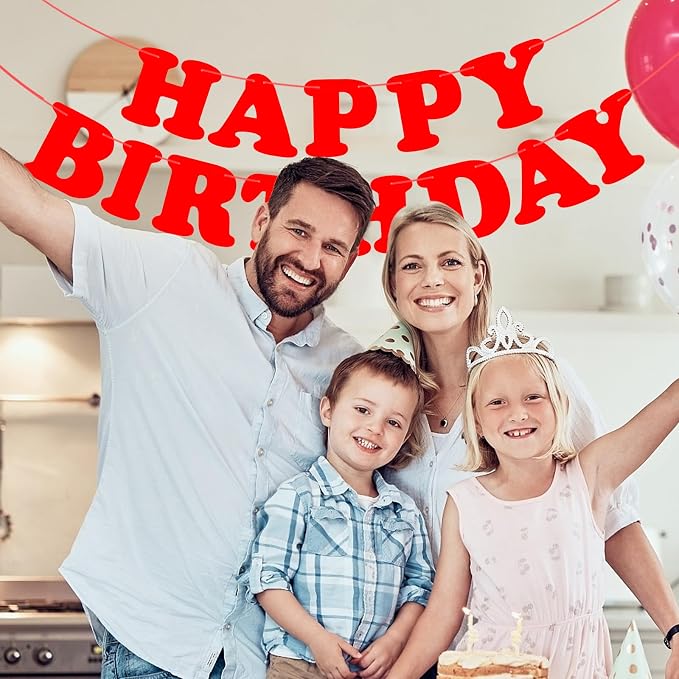 Red Happy Birthday Banner Sign Birthday Party Supplies Party Background - Image 5