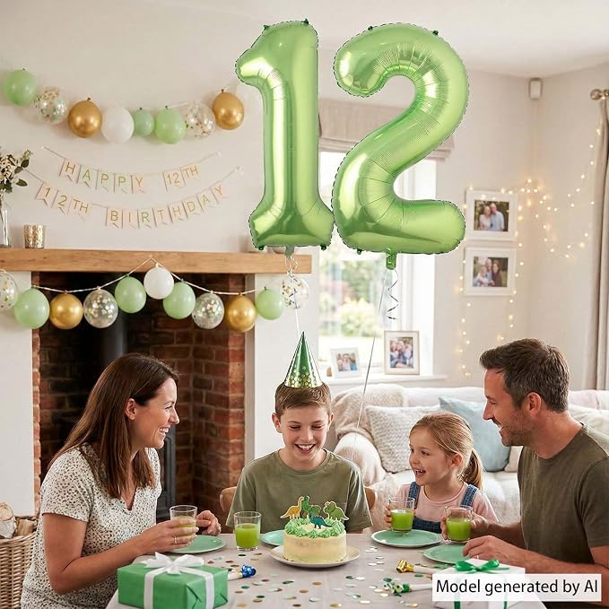 Light Green Number 12 Balloon 40 Inch, Glossy Double Digit Decoration | - Image 6
