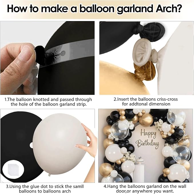 Black Gold White Sand Clear Balloons Arch Kit, Party Decor. | Black, chrome gold - Image 4