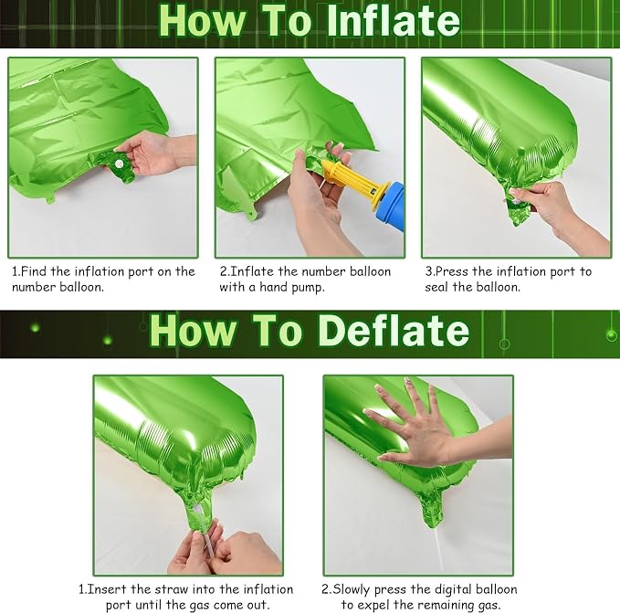 Green 4 Balloons, 40 Inch Large Foil Number Balloons Set 0-9, Self Inflate - Image 7
