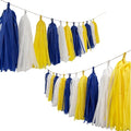 15pcs Royal Blue Yellow and White Paper Tassel Garland Banner, Tissue Paper by Autupy