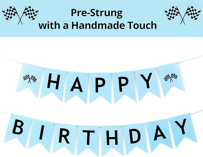 Race Car Birthday Banner, Pre-Strung Checkered Flag Decorations - Image 5