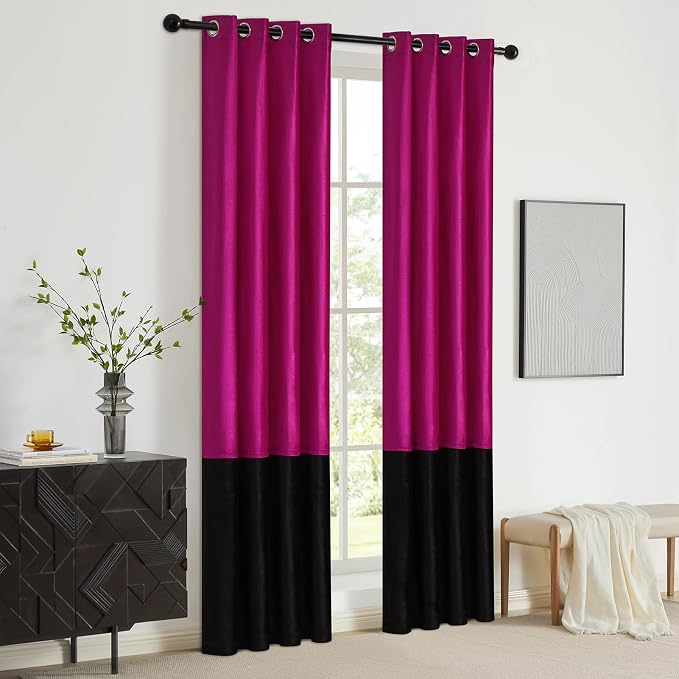 BULBUL Modern Hot Pink Black Velvet Curtains Luxury 63 inch - Image 5