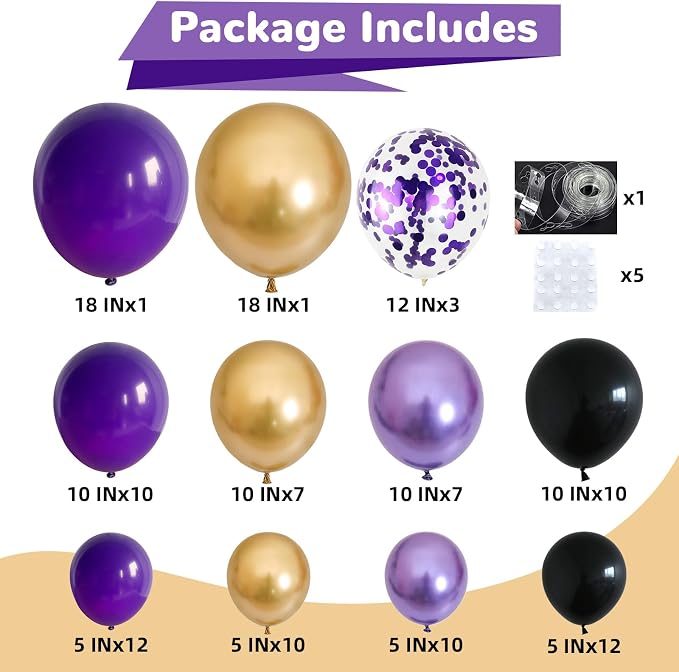 HILAVO Purple Black and Gold Balloon Arch Kit Graduation Balloon Garland Dark - Image 2