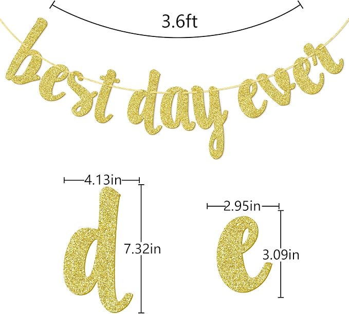 Qttier Best Day Ever Banner, Wedding Banner, | Gold Glitter Wedding Reception - Image 3