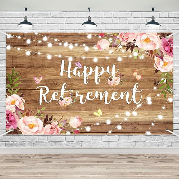 Lofaris Retirement Banner Rustic Floral Party Decoration 70.8x43.3 in | Rustic by Lofaris