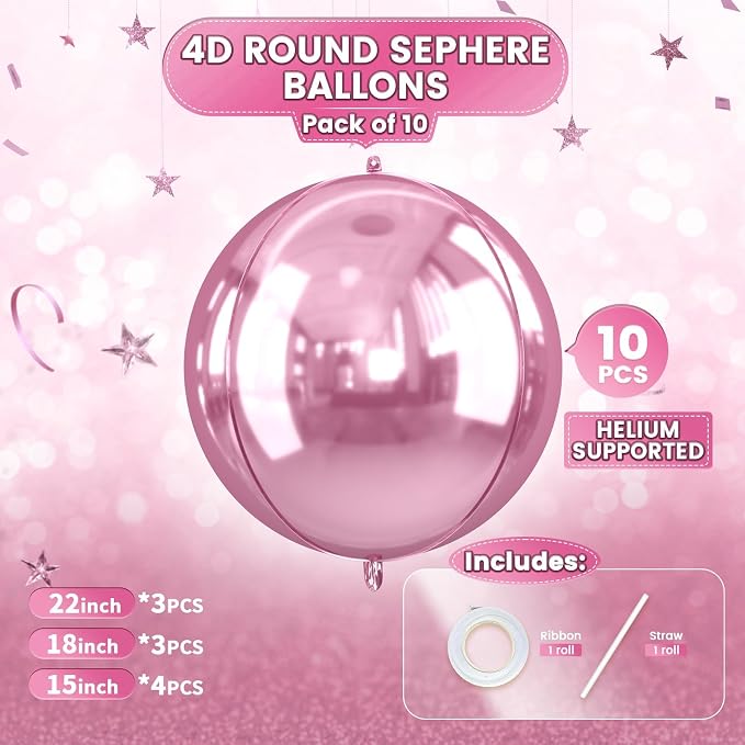 10Pcs Pink Round Foil Balloons, Metallic Light Pink Foil Baloon - Image 2
