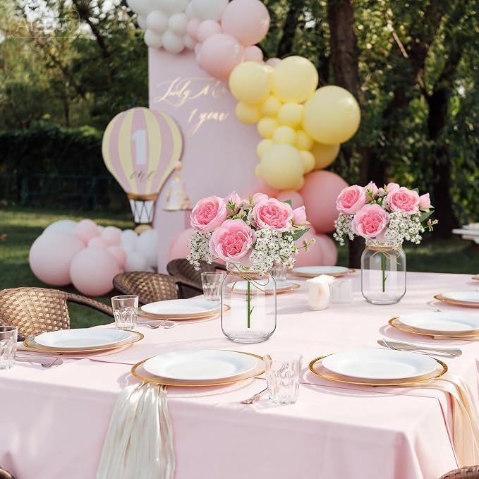 XunYee 10 Set Mason Jars for Centerpieces, Dark Pink, Gypsophila | Mason Jar - Image 5