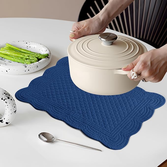 6 PC Quilted Placemats, 100% Cotton Fabric Washable Cloth Table Mats - Image 5