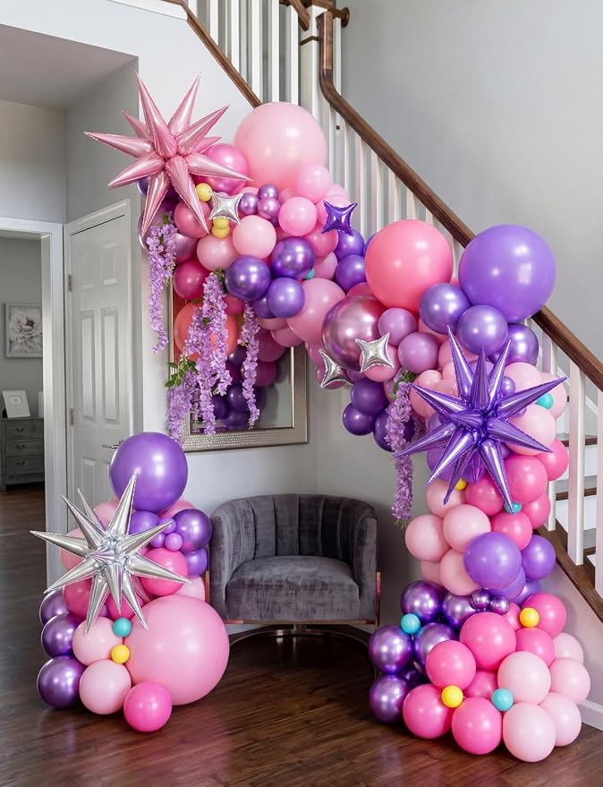 Pink and Purple Balloon Garland Arch Kit，Birthday Party Decor | 144 PCS Purple - Image 5