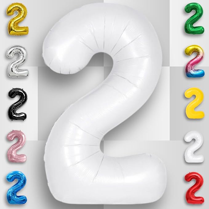 White Number Balloon 2 Mylar Foil Balloons 32 inch - Image 6