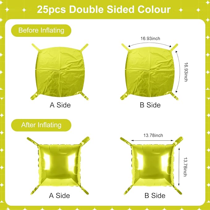 Lemon Green Square Foil Balloons 25 Pcs Metallic Lemon Green Balloons Wall - Image 7