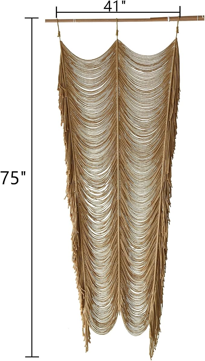 Macrame Curtain Handmade Khaki Boho Doorway window Curtain Room 41"W*75"L | - Image 5