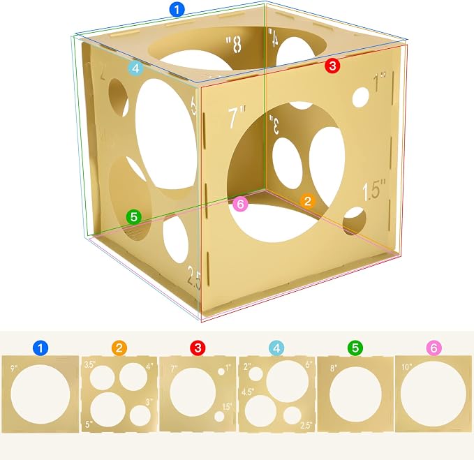 Pllieay 14 Holes Balloon Sizer Box Cube, 1-10 Inch Balloon Measurement Box | - Image 4