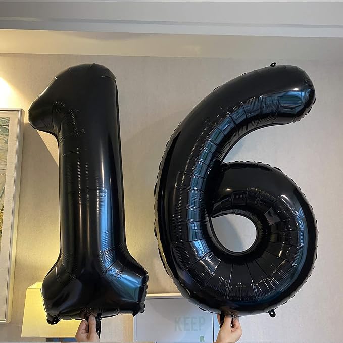Jonhamwelbor 16 Number Balloons Black Big Giant Jumbo Big Large 16 or 61 Foil - Image 4