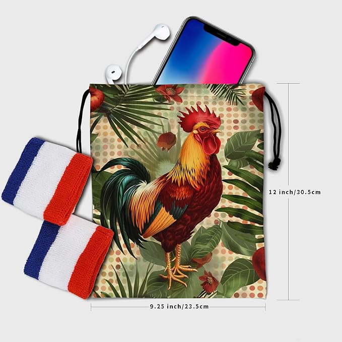 Chicken Printed Gymnastics Grip Bag Palm Leaves Floral Drawstring Bag Spots Gym - Image 6