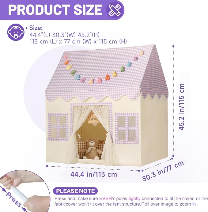 Kids Play Tent Indoor: with Mat, Tassel Garland - Image 3