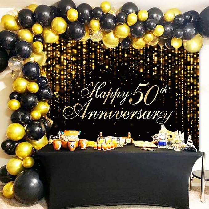 Happy 50th Anniversary Backdrop, 50th Wedding Anniversary Party Banner Black - Image 4
