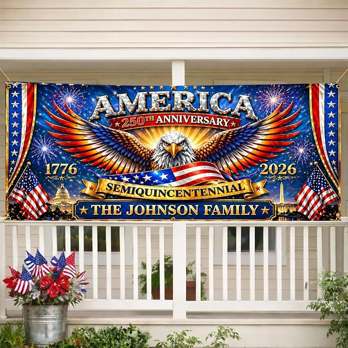 Personalized 250 Years of Freedom USA Banner 1776-2026, Patriotic American - Image 3