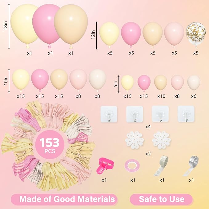 Amandir 153pcs Pink and Yellow Balloon Arch Garland Kit Different Sizes | 18 12 - Image 3