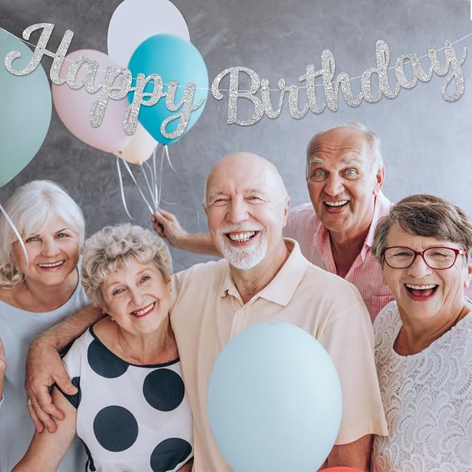 Silver Happy Birthday Banner, Pre-Strung Glitter Silver Birthday Sign, 10 Feet - Image 7