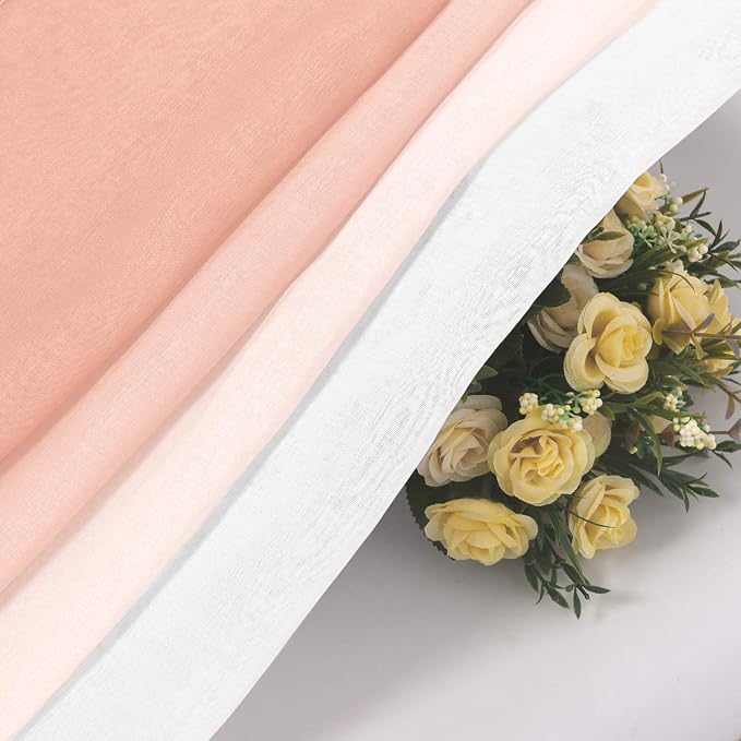 DWCN Blush Pink Faux Linen Ombre Sheer Curtains - Image 6