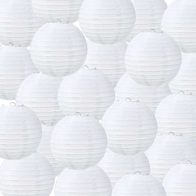 Treela 48 Pack White Chinese Japanese Paper Lanterns Decorative Hanging Round by Treela