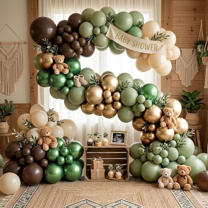 Sage Green Brown Safari Balloons, Camo Army Hunting Balloons - Image 4