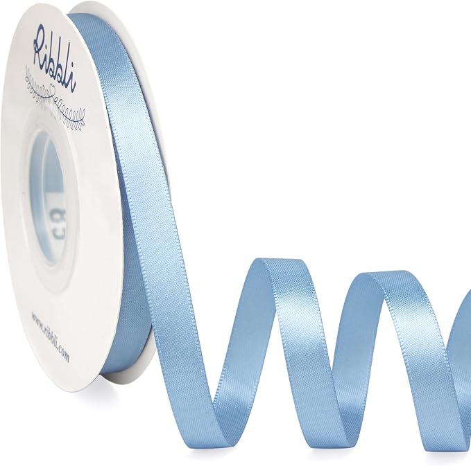 Ribbli Dusty Blue Satin Ribbon, Double Faced Satin 3/8 inch x Continuous 25 by Ribbli