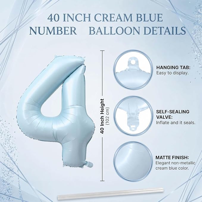 Baby Blue Number 14 Balloon 40 Inch, Sky Pastel Foil Digits Party Supplies | - Image 4