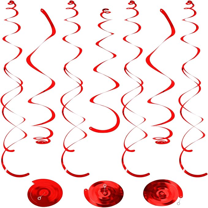 24 PCS Red Hanging Swirl, Sparkle Ceiling Hanging Decorations, Plastic Streamer by PatiCool