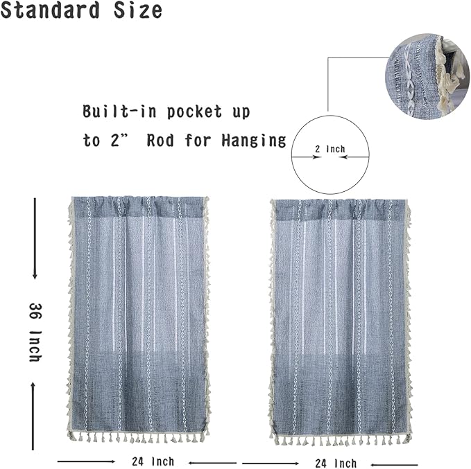 RoomTalks Boho Kitchen Curtains 36 Inch Length French Striped Farmhouse Vintage - Image 4