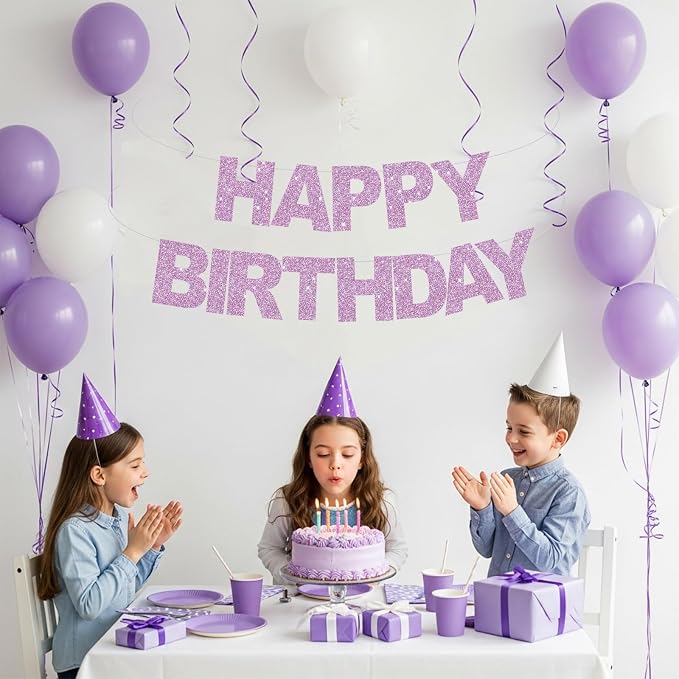 BEISHIDA Pre-Strung Light Purple Happy Birthday Banner Party Sign Decor | - Image 4