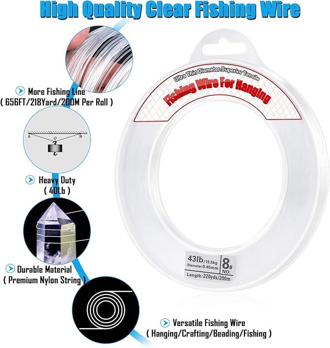 Clear Fishing Wire, Acejoz 656FT Fishing Line Clear Invisible Hanging Wire - Image 2
