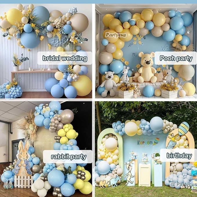 Blue Yellow Balloon Arch Kit Double Stuffed Light Yellow Pastel Blue White Sand - Image 7