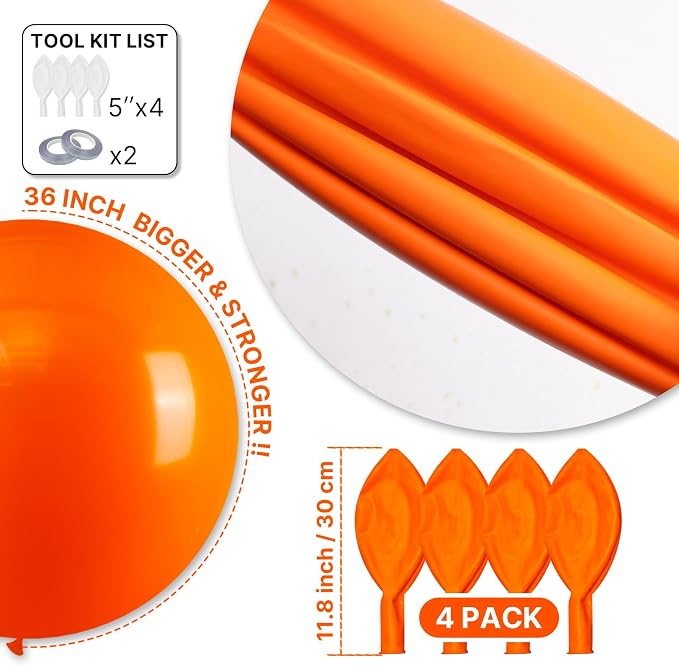 PartyWoo Orange Balloons 4pcs Fall Latex Helium Balloons 36 Inch | Birthday - Image 6