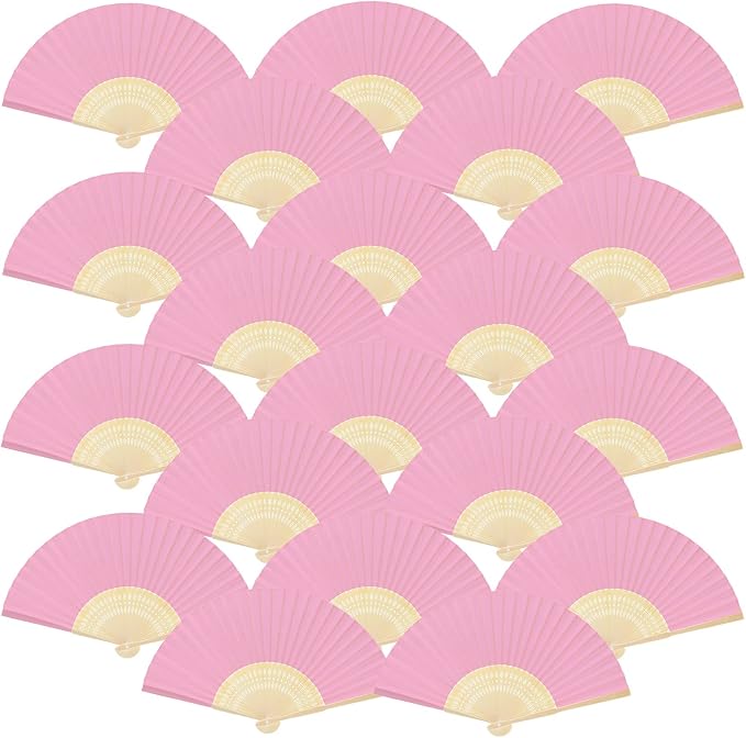 FEPITO 20 Pieces Handheld Pink Paper Fan | Paper Folding Fans by FEPITO